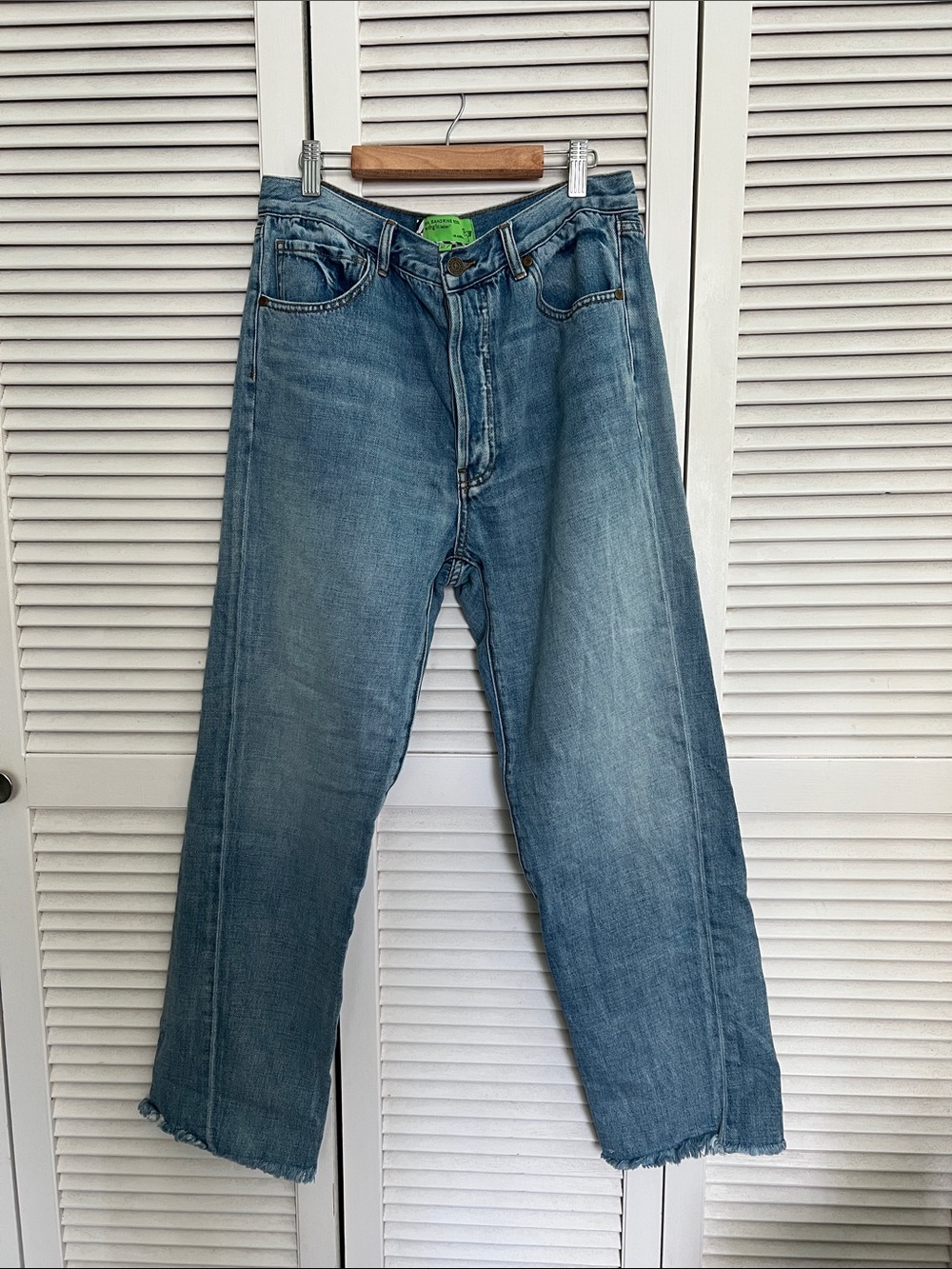 Sandrine Rose Slouchy Blue Washed Straight-Leg jeans with raw hem